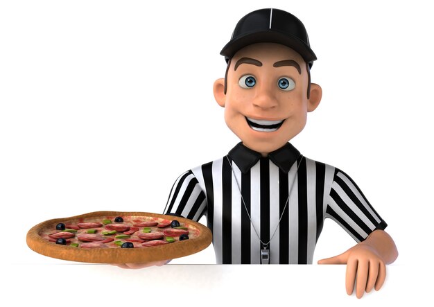 Homme tenant une pizza